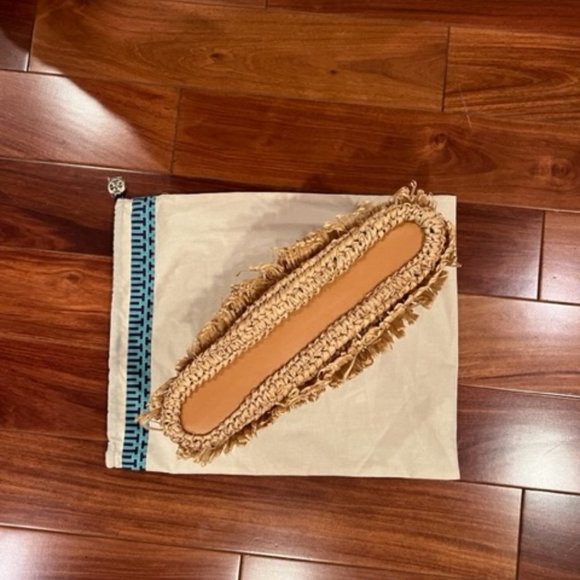 TORY BURCH HANDBAG STRAW CLUTCH TAN CLEAR WITH DUST BAG - Picture 5 of 6